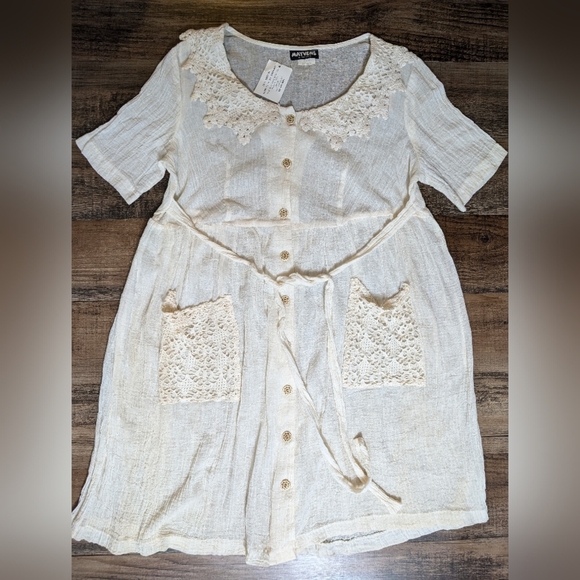 Vintage Mayvens of California Gauze Cotton Ivory Tunic Button Down Dress Size 16 - Picture 3 of 15